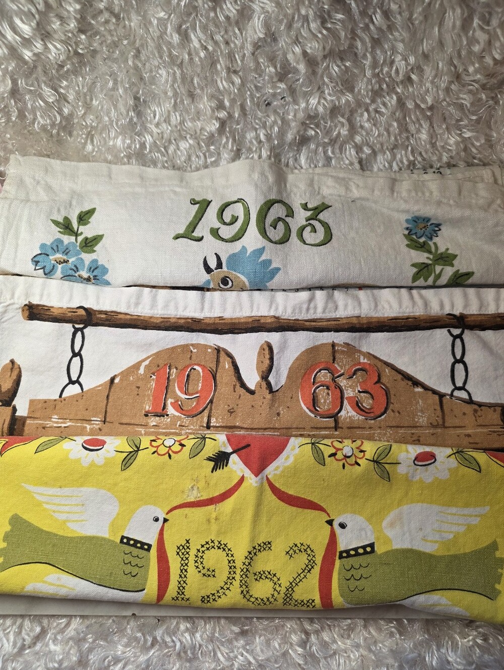 Vintage 1962 and 1963 Calendar Tea Towels